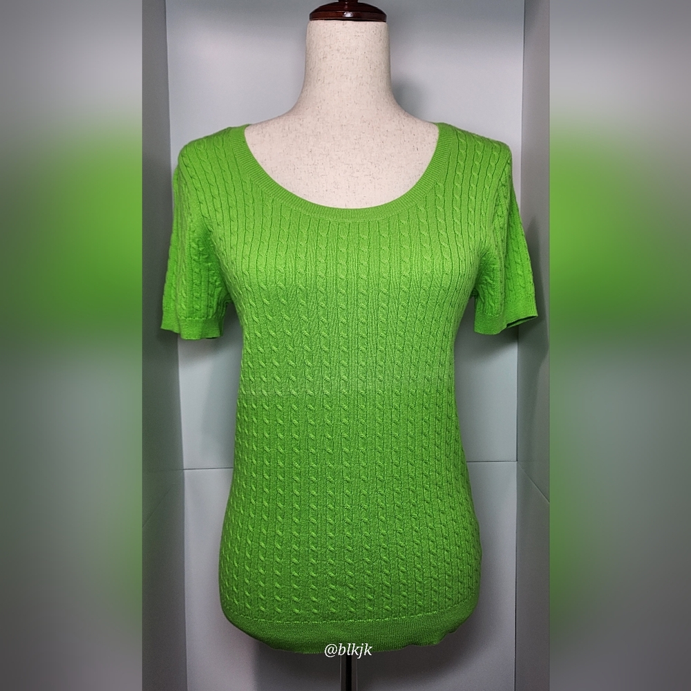 Ralph Lauren Women's Short Sleeve Cotton Sweater *Neon Green* Size M EUC